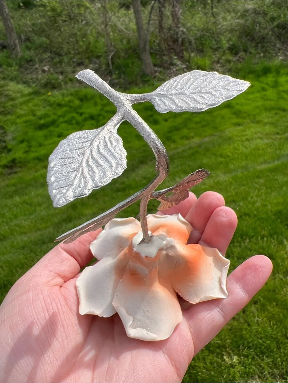 Vintage Capodimonte Italian Applied Porcelain Pottery Rose Flower Peach Orange